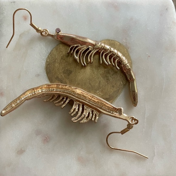 Gold Shrimp Earrings - Picture 6 of 7